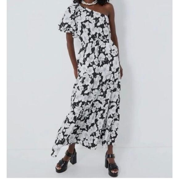 Hyacinth House Tuckernuck Maureen One Shoulder Black & White Maxi Dress Large - Picture 1 of 16